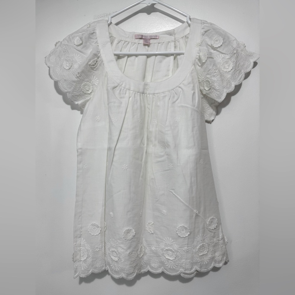 Rebecca Taylor Short Sleeved White Cotton Blouse Size 0